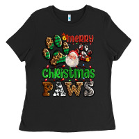 Black merry christmas paws with santa Ladies Tee - AdoDesignShop