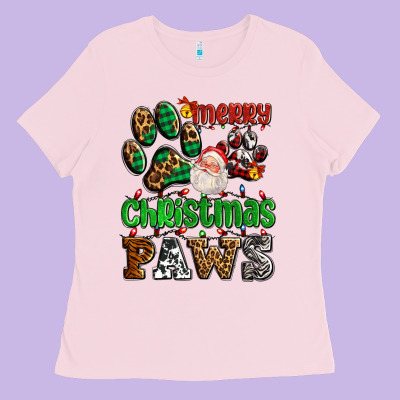 Merry Christmas Paws With Santa Ladies Tee Designed By Adodesignshop