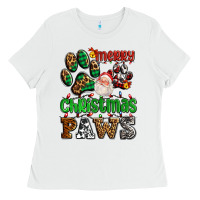 White merry christmas paws with santa Ladies Tee - AdoDesignShop