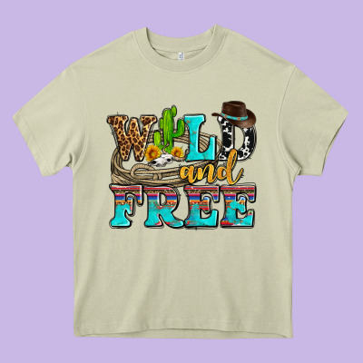 Wild And Free With Cactus Heavy Core Tee Designed By Adodesignshop