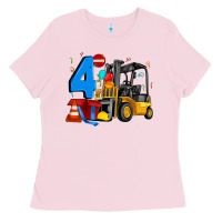 Bubblegum Pink forklift birthday four Ladies Tee - Artiststas