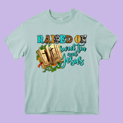 Raised On Sweet Tea And Jesus Heavy Core Tee Designed By Adodesignshop