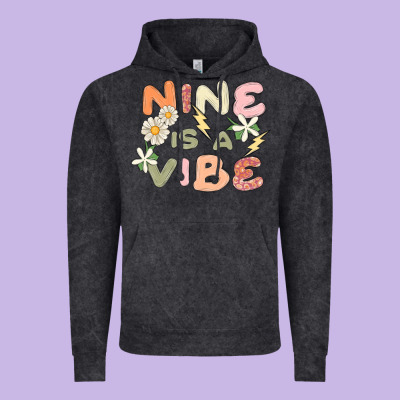 Nine Is A Vibe Vintage Hoodie Designed By Maliassmallbusiness