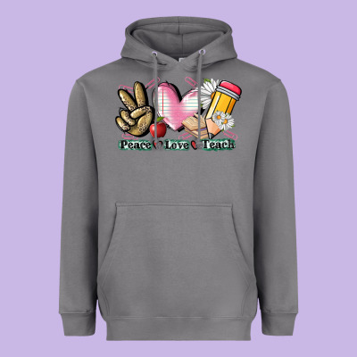 Peace Love Teach Heavyweight Hoodie Designed By Cowgirlartshop