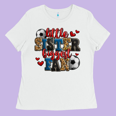 Little Sister Biggest Fan Soccer Ladies Tee Designed By Jasminsmagicworld
