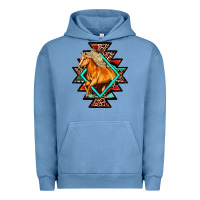 Pigment Pebble Blue Aztec Symbol With Horse Urban Hoodie - FaDigitalArtStudio
