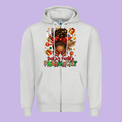 Santas Favorite Pharmacist Afro Messy Bun Zipper Hoodie Designed By Texasbilliewilder