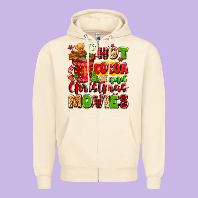 Hot Cocoa And Christmas Movies Zipper Hoodie Designed By Texasbilliewilder