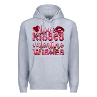 Heather Grey Love kisses Valentine wishes Valentine's Day Premium Hoodie - HowdyJamesFarm