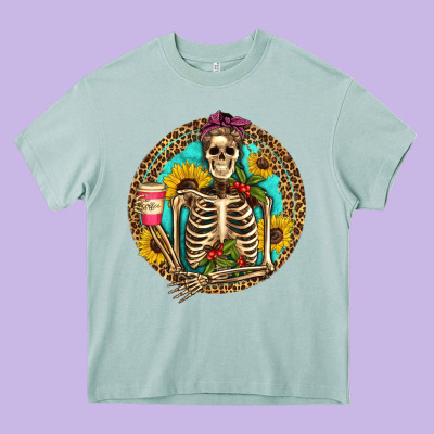Western Skeleton Coffee Sunflowers Heavy Core Tee Designed By Artiststas