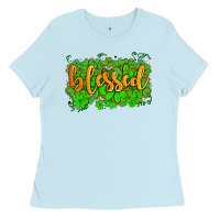 Baby Blue blessed with  shamrocks Ladies Tee - AdoDesignShop