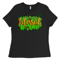 Black blessed with  shamrocks Ladies Tee - AdoDesignShop