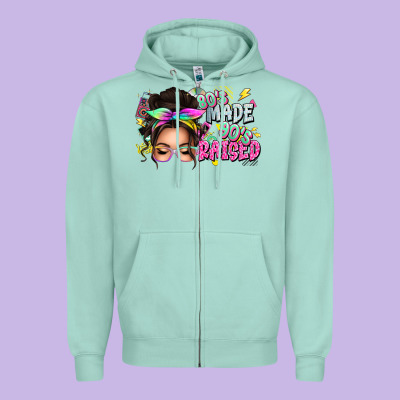 80s Made 90s Raised Messy Bun Zipper Hoodie Designed By Texasbilliewilder