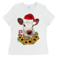 White calf sunflower christmas Ladies Tee - JahusDesignShop
