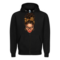 Black Light skin afro messy bun leopard bow Zipper Hoodie - texasbilliewilder