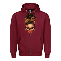 Burgundy Light skin afro messy bun leopard bow Zipper Hoodie - texasbilliewilder