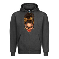 Charcoal Heather Light skin afro messy bun leopard bow Zipper Hoodie - texasbilliewilder