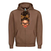 Chestnut Light skin afro messy bun leopard bow Zipper Hoodie - texasbilliewilder