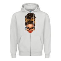 Dove Grey Light skin afro messy bun leopard bow Zipper Hoodie - texasbilliewilder