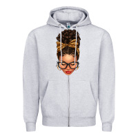 Heather Grey Light skin afro messy bun leopard bow Zipper Hoodie - texasbilliewilder