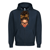 Navy Light skin afro messy bun leopard bow Zipper Hoodie - texasbilliewilder