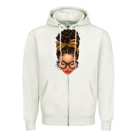 Oatmeal Heather Light skin afro messy bun leopard bow Zipper Hoodie - texasbilliewilder