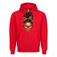 Red Light skin afro messy bun leopard bow Zipper Hoodie - texasbilliewilder