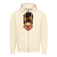 Sandshell Light skin afro messy bun leopard bow Zipper Hoodie - texasbilliewilder