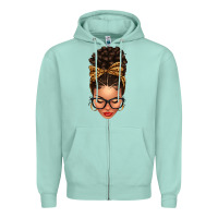 Seafoam Light skin afro messy bun leopard bow Zipper Hoodie - texasbilliewilder