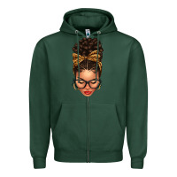 Sports Green Light skin afro messy bun leopard bow Zipper Hoodie - texasbilliewilder