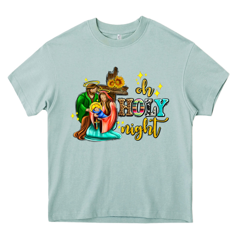 Oh Holy Night With Sunflower And Cross Heavy Core Tee by AdoDesignShop | Teevron