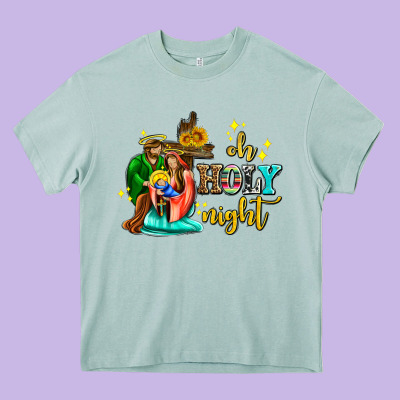 Oh Holy Night With Sunflower And Cross Heavy Core Tee Designed By Adodesignshop