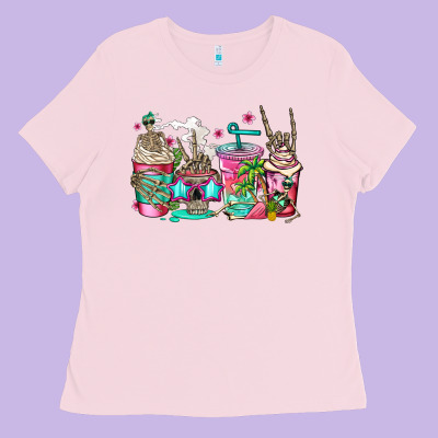 Skeleton Summer Coffee Cups Ladies Tee Designed By Jasminsmagicworld