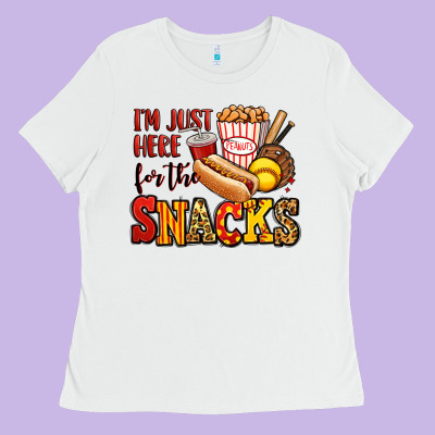 I'm Just Here For The Snacks Softball Ladies Tee Designed By Jasminsmagicworld