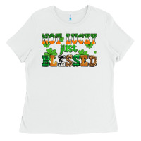 White not lucky just blessed Ladies Tee - AdoDesignShop