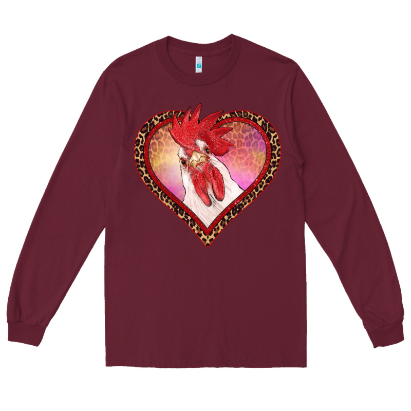 Valentines Day Rooster With Leopard Heart Long Sleeve Tee by RanaPortraitStore | Teevron
