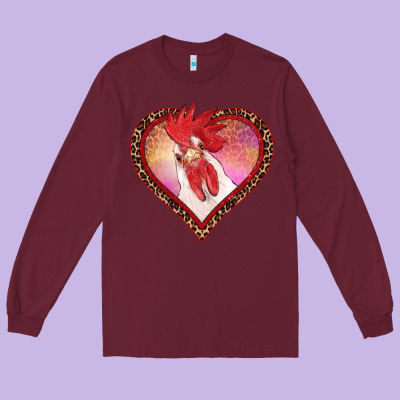 Valentines Day Rooster With Leopard Heart Long Sleeve Tee Designed By Ranaportraitstore