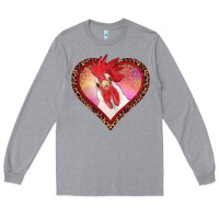 Heather Grey valentines day rooster with leopard heart Long Sleeve Tee - RanaPortraitStore