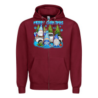 Burgundy merry christmas gnomies Zipper Hoodie - texasbilliewilder