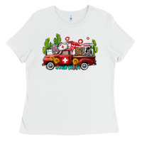 White ma medical assistant nurse truck with cactus and sunflowers Ladies Tee - AdoDesignShop