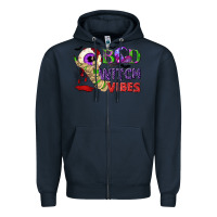 Navy Bad witch vibes Zipper Hoodie - NancyCooperArtShop