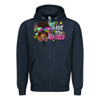 Navy 70's made 80's raised afro messy bun Zipper Hoodie - texasbilliewilder
