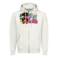 Oatmeal Heather 70's made 80's raised afro messy bun Zipper Hoodie - texasbilliewilder