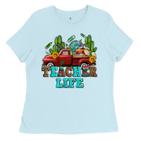 Baby Blue teacher life western truck and books Ladies Tee - AdoDesignShop