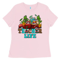 Bubblegum Pink teacher life western truck and books Ladies Tee - AdoDesignShop