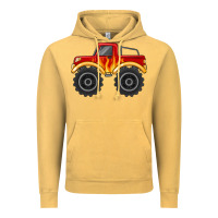 Vintage Mustard monster truck with flames Vintage Hoodie - MaliasSmallBusiness