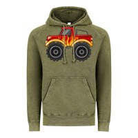 Vintage Olive monster truck with flames Vintage Hoodie - MaliasSmallBusiness