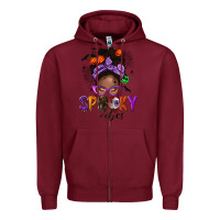 Burgundy Spooky vibes afro messy bun Zipper Hoodie - NancyCooperArtShop