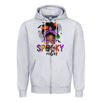 Heather Grey Spooky vibes afro messy bun Zipper Hoodie - NancyCooperArtShop
