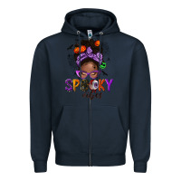 Navy Spooky vibes afro messy bun Zipper Hoodie - NancyCooperArtShop